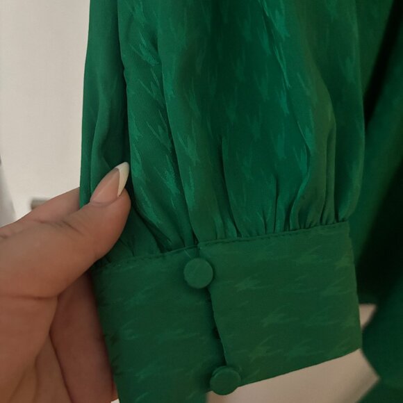 Express Green Satin Jacquard Faux Wrap Mini Dress Size M - Picture 5 of 5